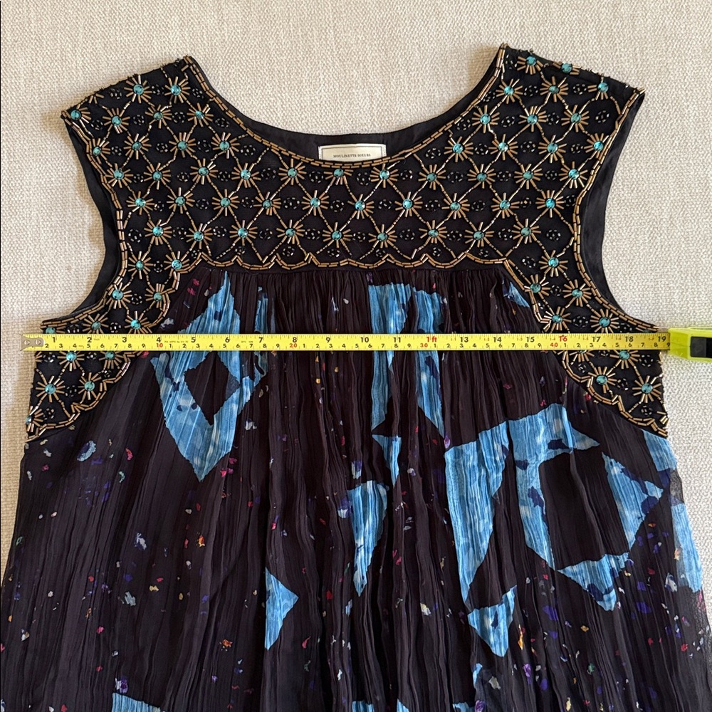 Anthropology Moulinette Soeurs Black and Blue Sleeveless Dress with Gold Accents - Picture 5 of 6